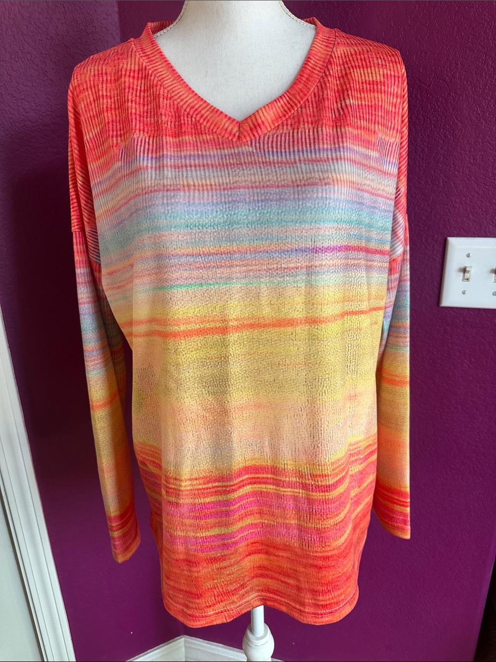 Vibrant Multicolor Striped V-Neck Sweater